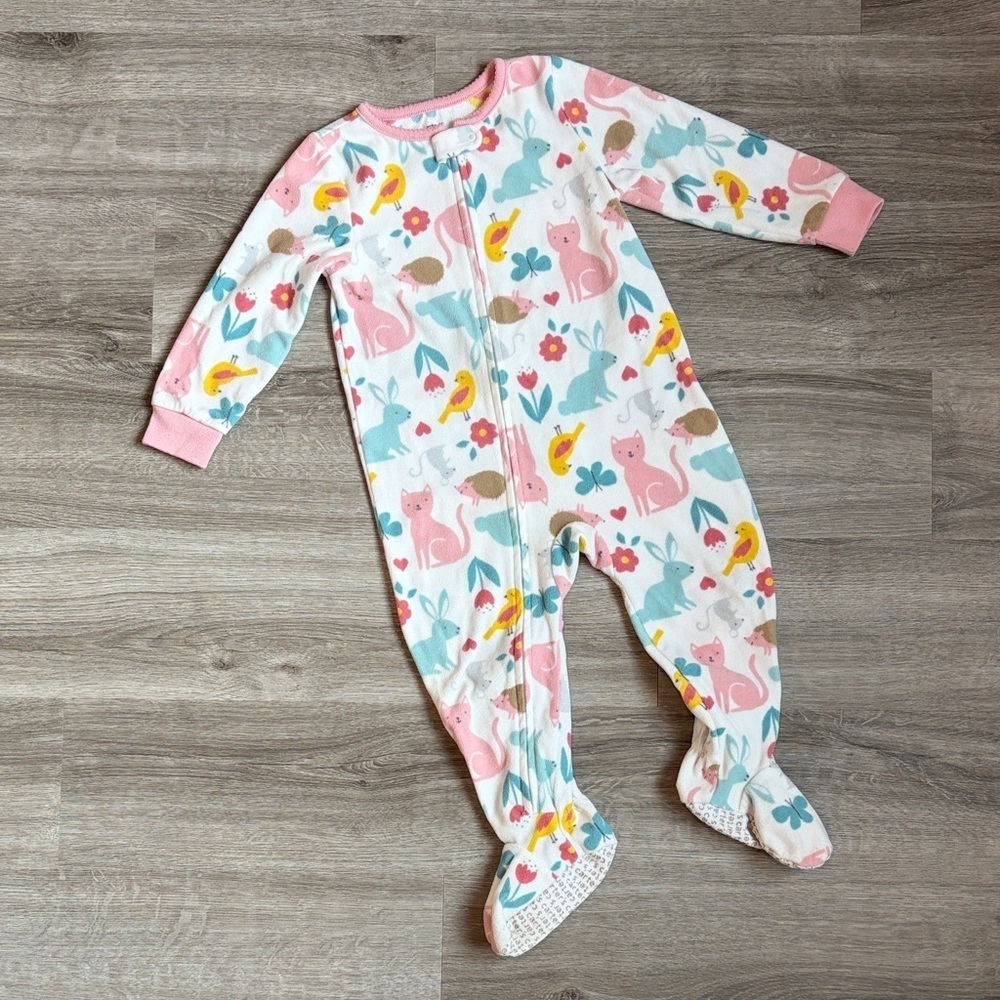 Carter's baby girls forest animal print fleece zip up footie